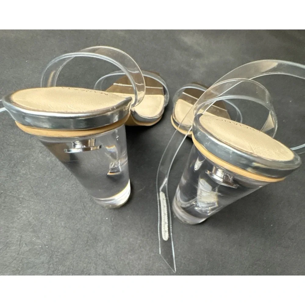 Marciano Clear‎ Strap Heels Square Toe Silver Metallic Nude Mules 8.5 38.5